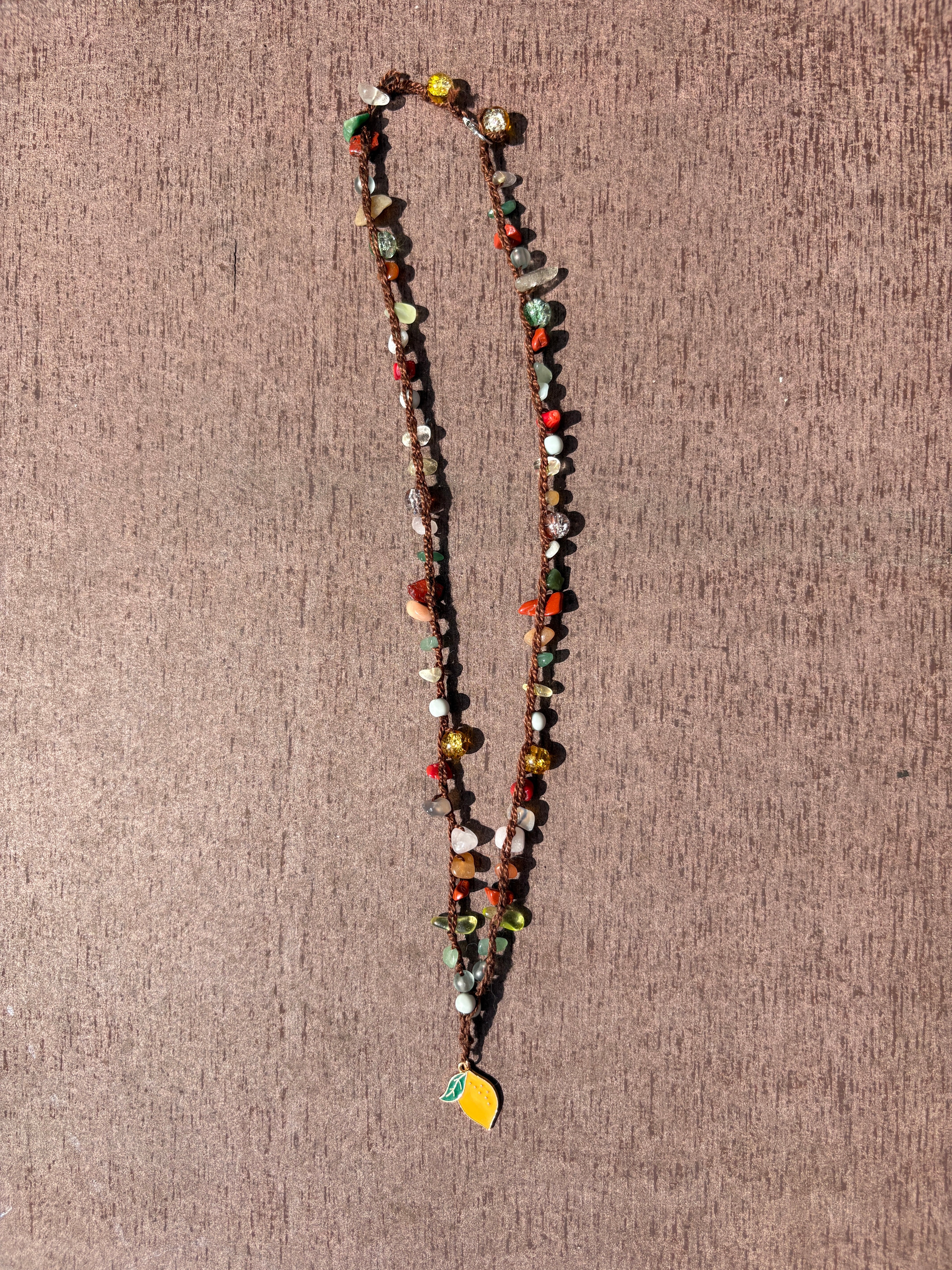 Brown Lemon Beaded Crochet Necklace