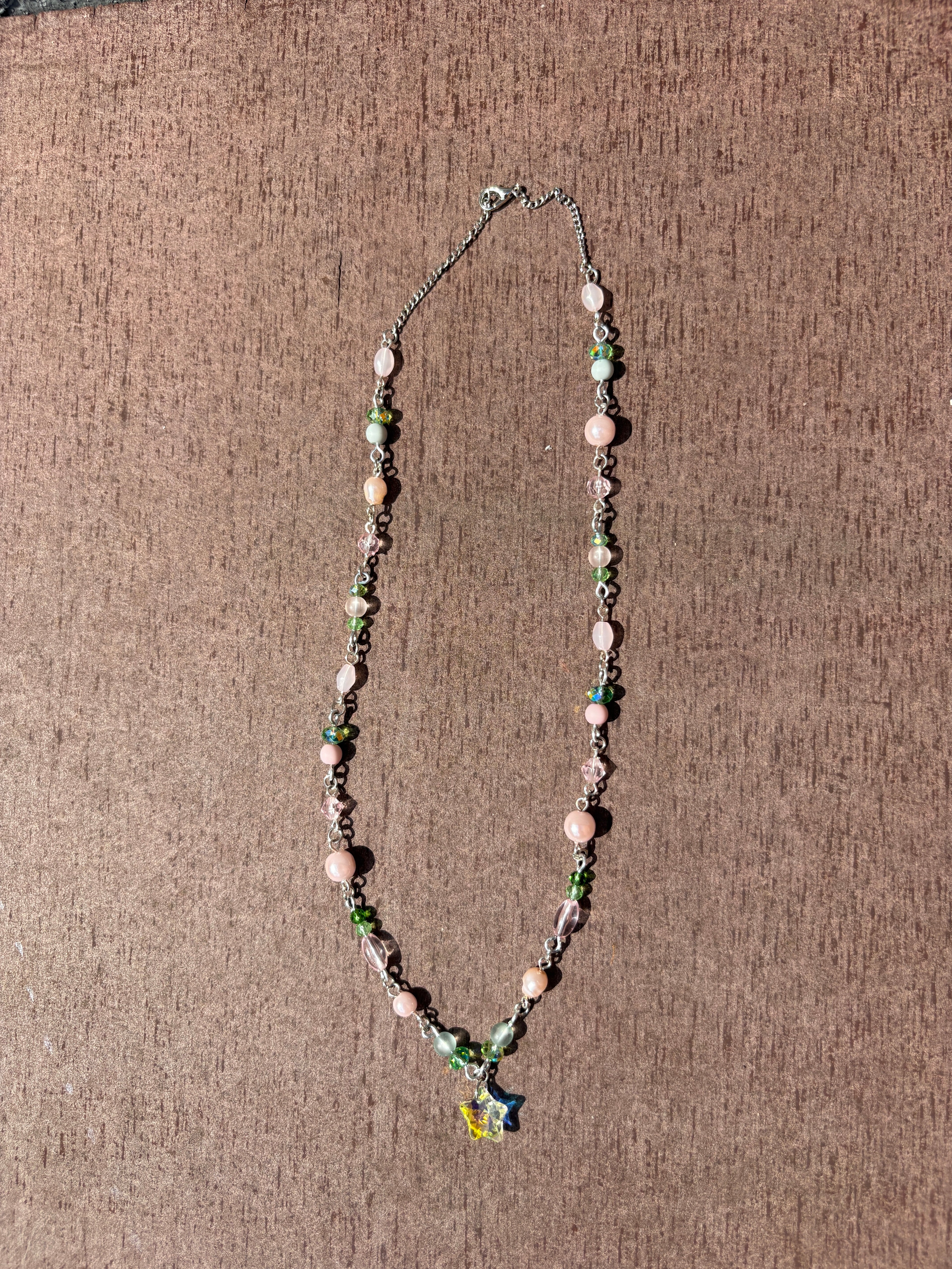 Pink and Green Star Suncatcher Beaded Necklace