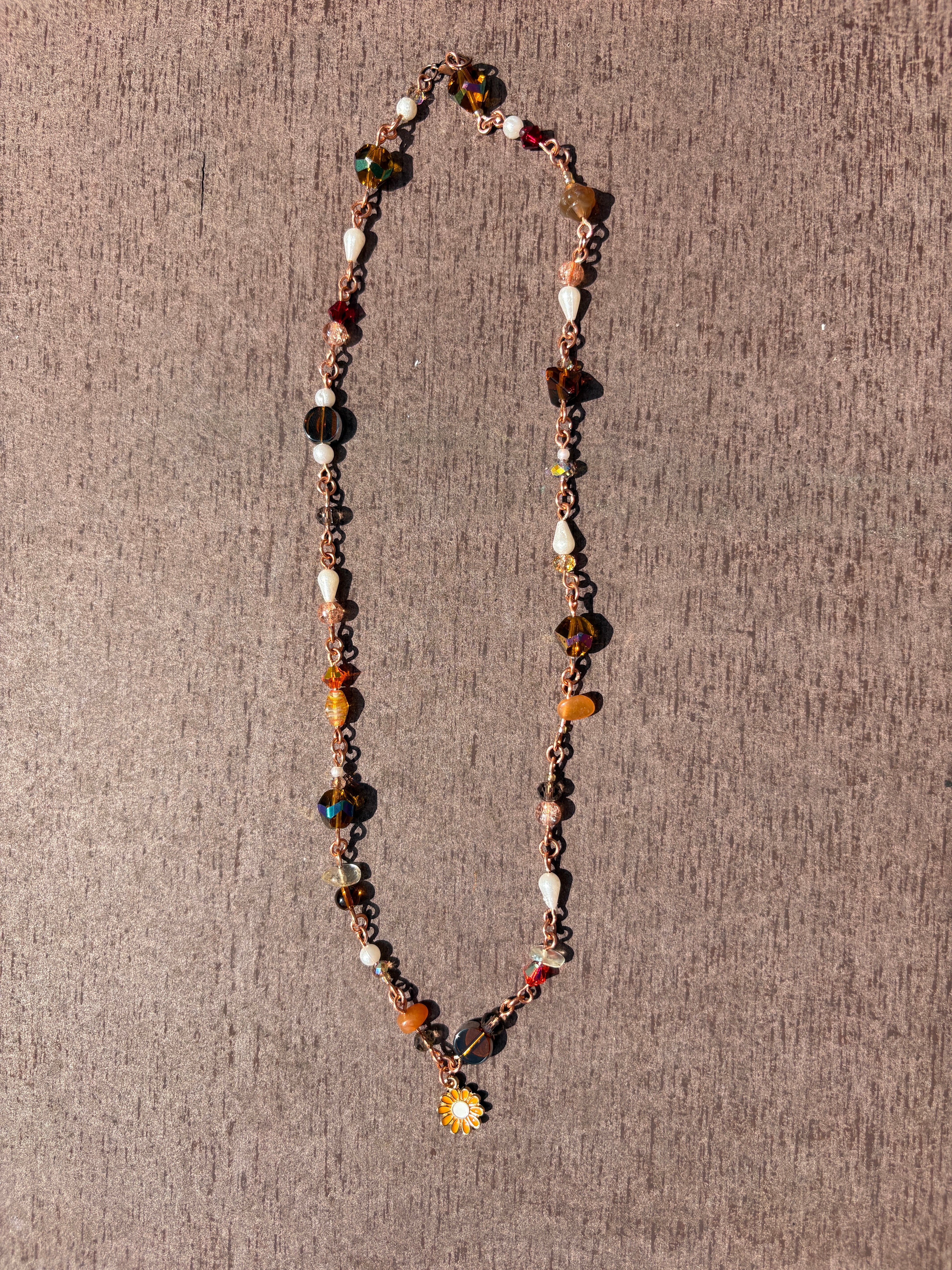 Orange Flower Beaded Suncatcher Necklace
