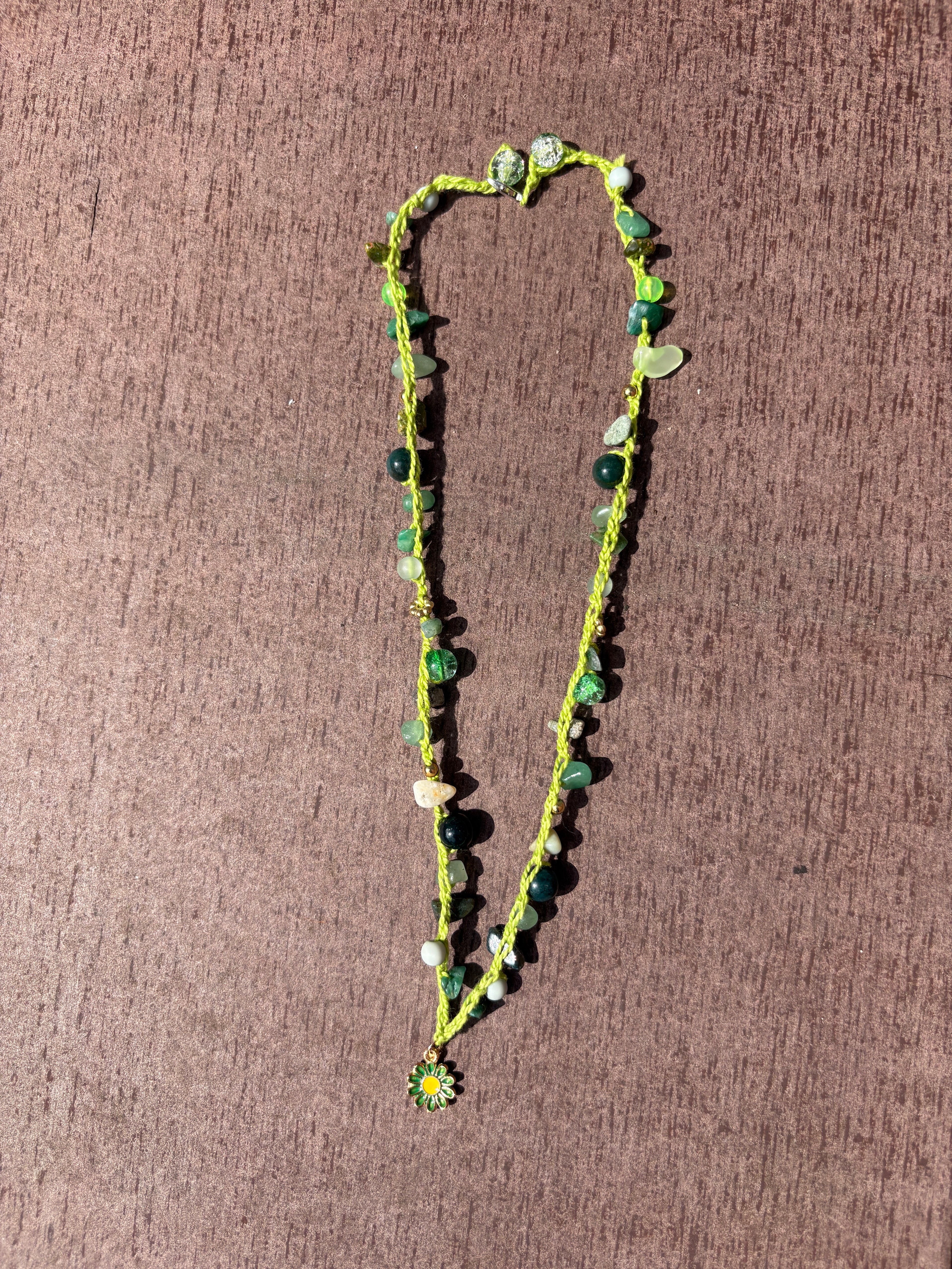 Green Beaded Flower Crochet Necklace